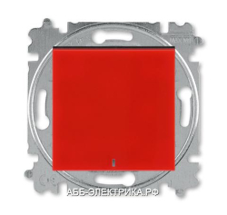 Выключатель 1-клавишный ,проходной с подсветкой (с двух мест), цвет Красный/Дымчатый черный, Levit, 